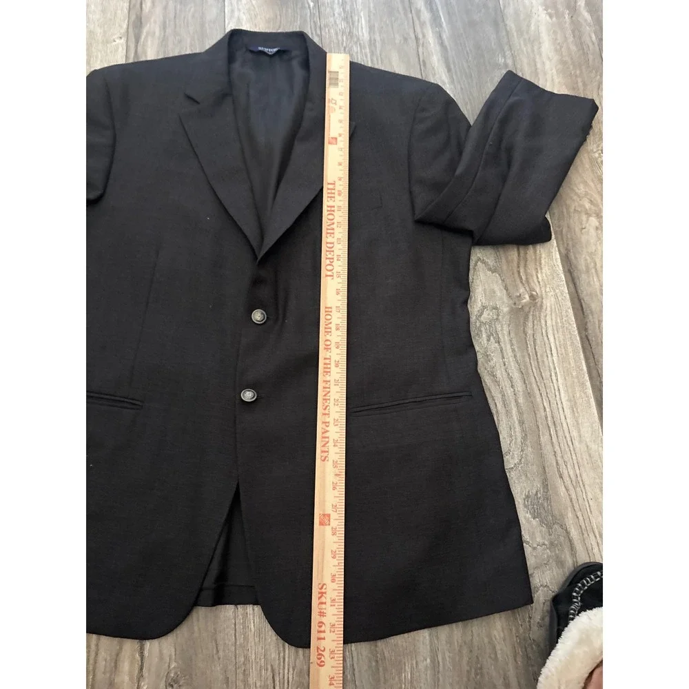 Stafford Mens Black Two Button Blazer Sport Coat Crest Buttons 48R